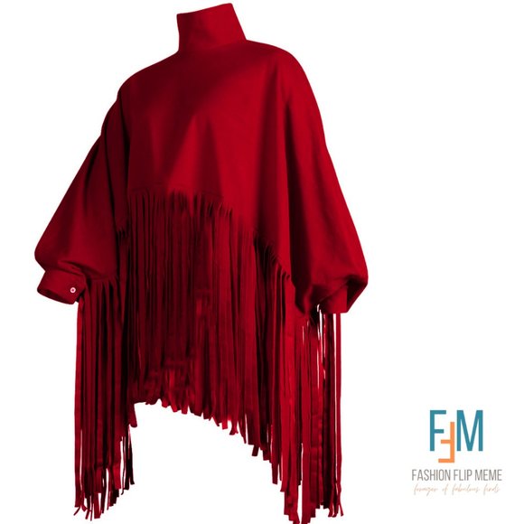 Fringed Lantern-Sleeve Oversized Pullover Sweatshirt - Picture 2 of 4